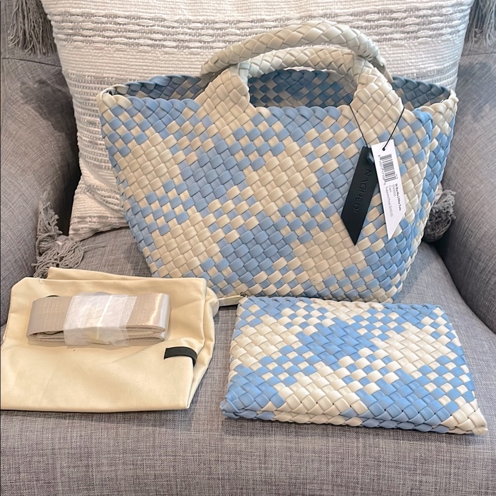 New Naghedi St. Barth Blue and Cream Mini Tote